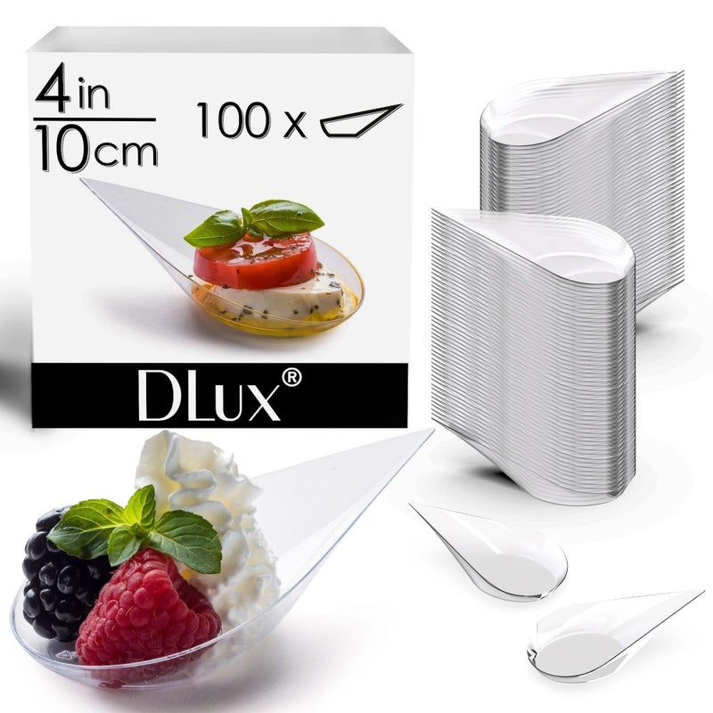 DLux أطباق مقبلات مصغرة على شكل قطرة ماء DLux 100 4-in، ملاعق بلاستيكية شفافة قابلة لإعادة الاستخدام - أطباق الحلويات والمقبلات - مجموعة ملاعق آسيوية، أكواب تذوق الحلويات الصغيرة - مع كتاب وصفات - Image 2